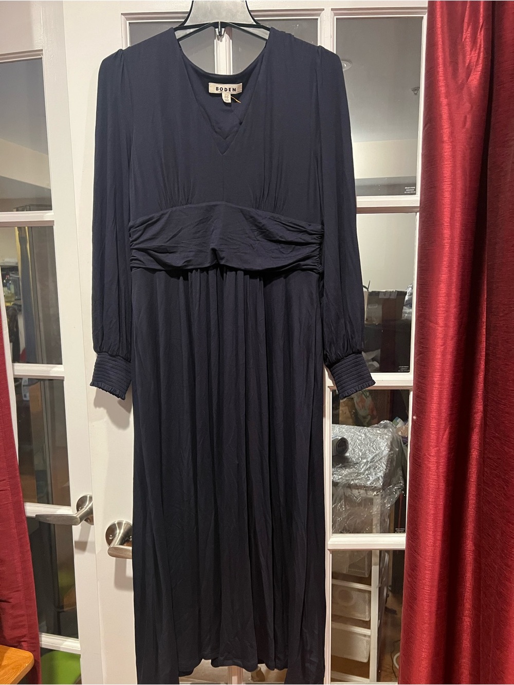 Boden Navy Long Sleeve V-Neck Maxi Dress